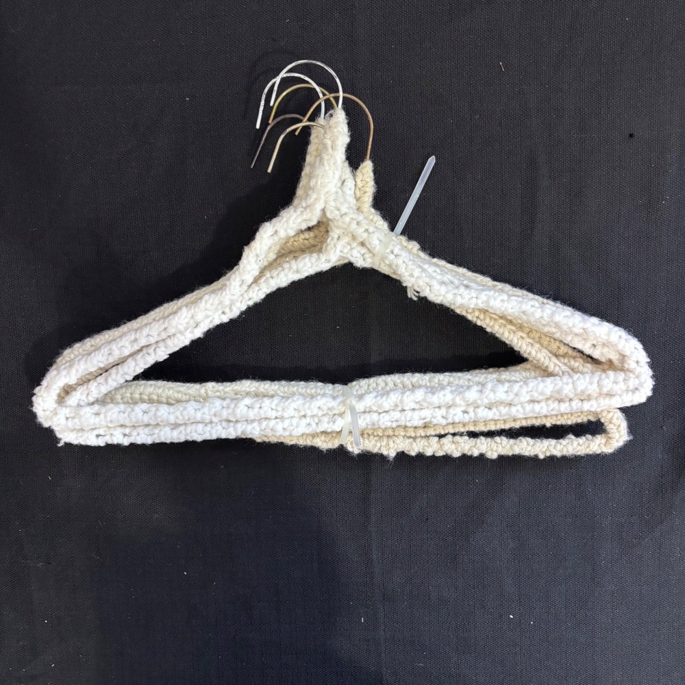 6 Vintage Hand Crochet Padded Clothes Hangers Off White Cream Cottagecore Boho